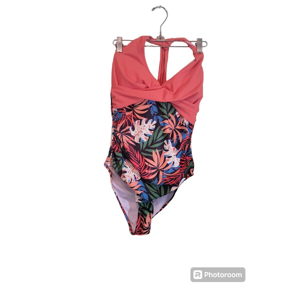 Tropical One Piece Womens Tie Neck Removable Pads Swimwear Swimsuit Sz Medium - Picture 4 of 5